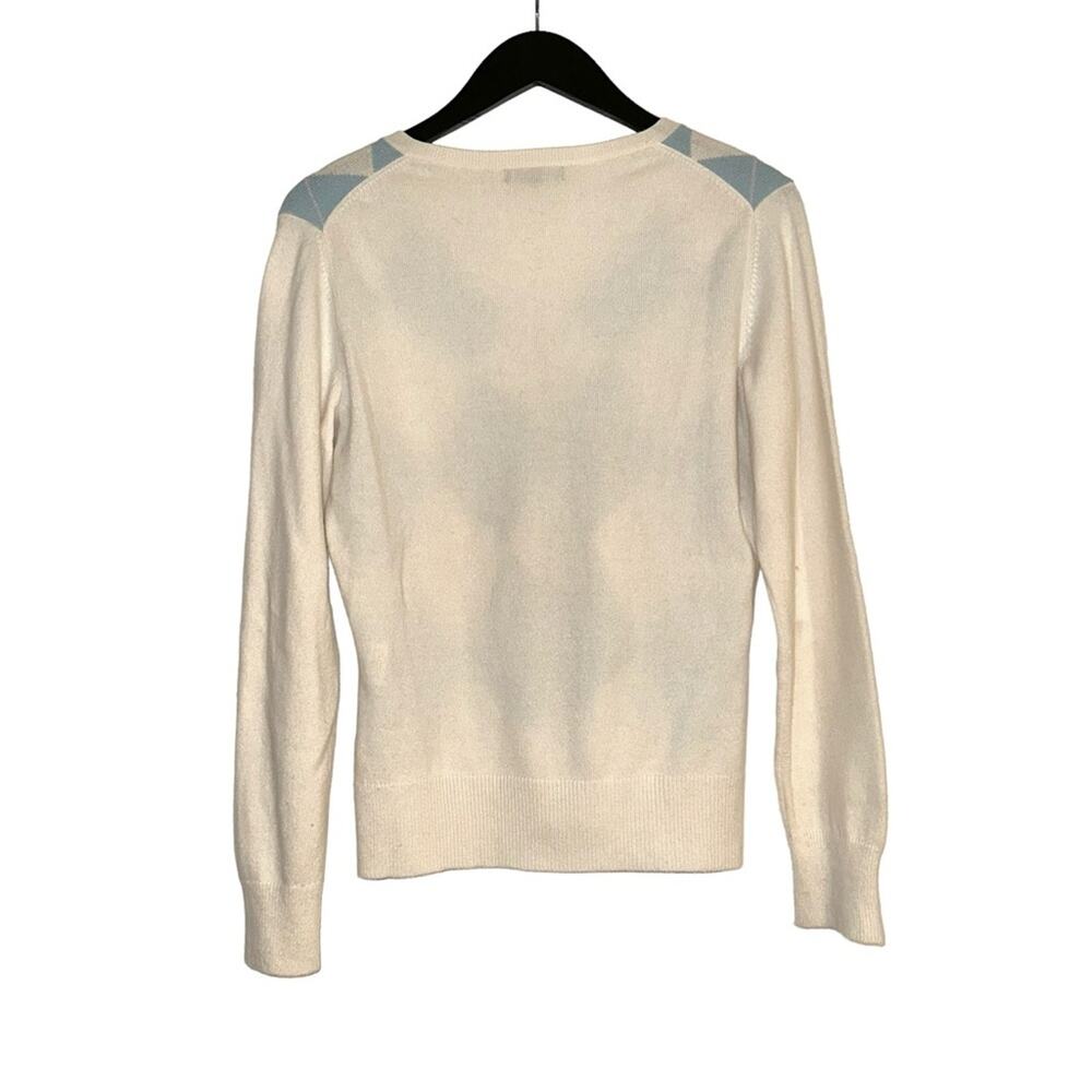 Lands End Cashmere Argyle V-Neck Cream Blue Sweater SMALL - Picture 2 of 6